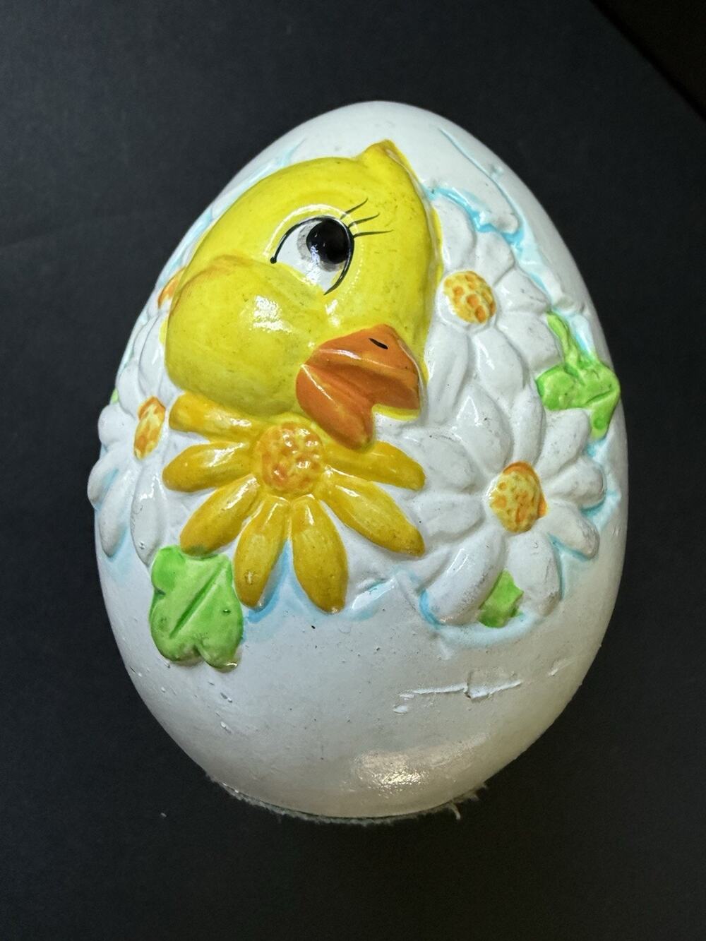 Vintage Chicken Chick Egg Easter Yellow Ceramic Hobby Hand painted 4.5”
